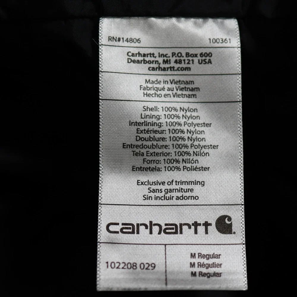 Carhartt Jacket Mens Medium Black Rain Defender Puffer Full Zip Quilted Relaxed